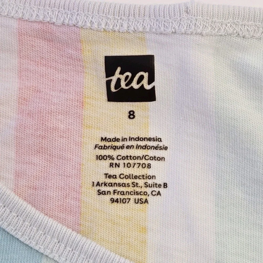 Tea‎ Collection Girls Flutter Sleeve Pocket Dress Size 8 Rainbow Stripes Cotton